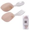 [Increase Your Child's Self-help Skills] Enne. Training Spoon and Fork Set with Case, Easy To Hold, Stainless Steel (Greyish Beige) for Babies and