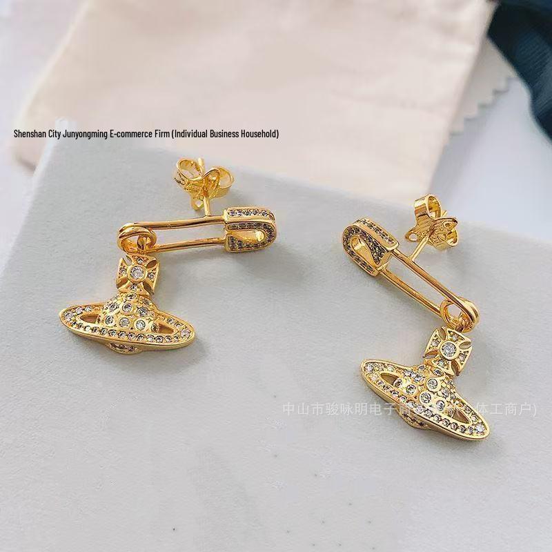 Replica XJ Saturn Veiligheidsspeld Volledig Diamant Kruis Spoor Stud Oorbellen voor Vrouwen