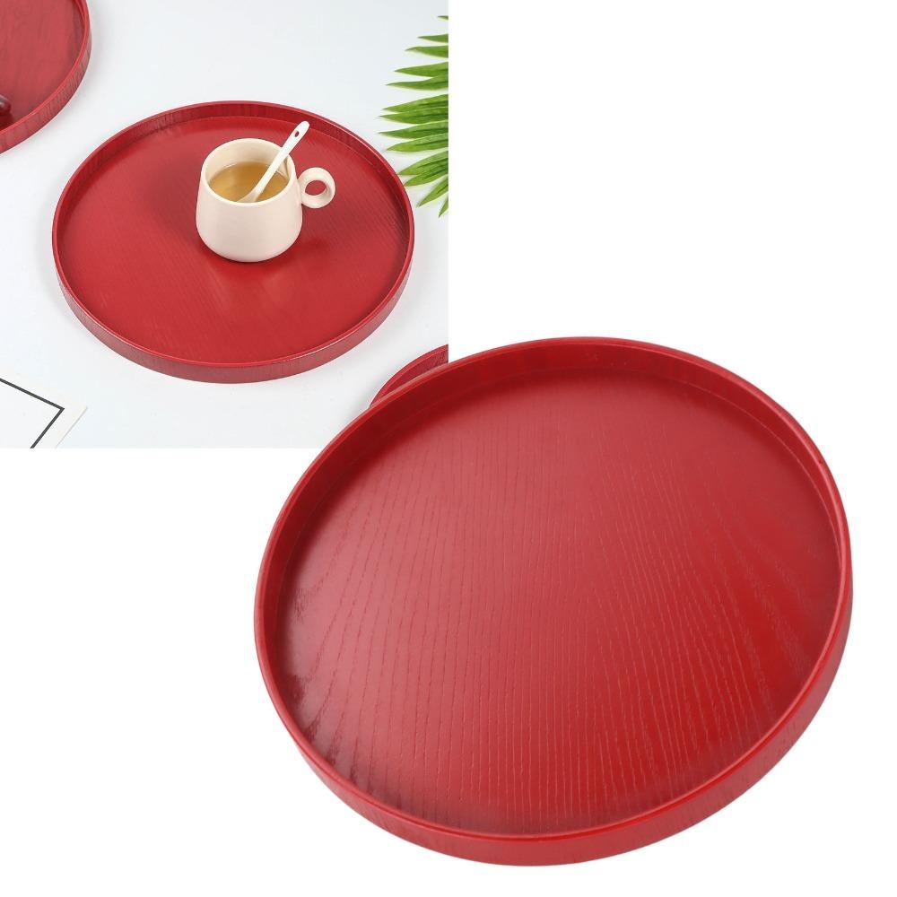 Wooden Tea Tray Round Red Serving Tray Food Meals Serving Round Tea Plate  Restaurant 24cm