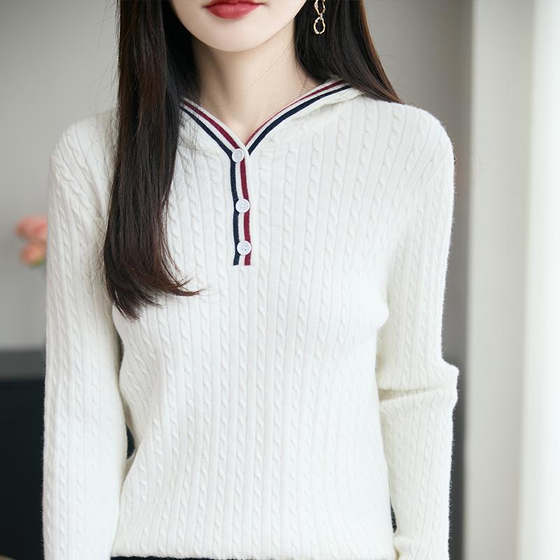 

Новый осенне-зимний вязаный свитер с капюшоном для женщин, модный свитер, который стройнит и создает непринужденный образ XXL белый