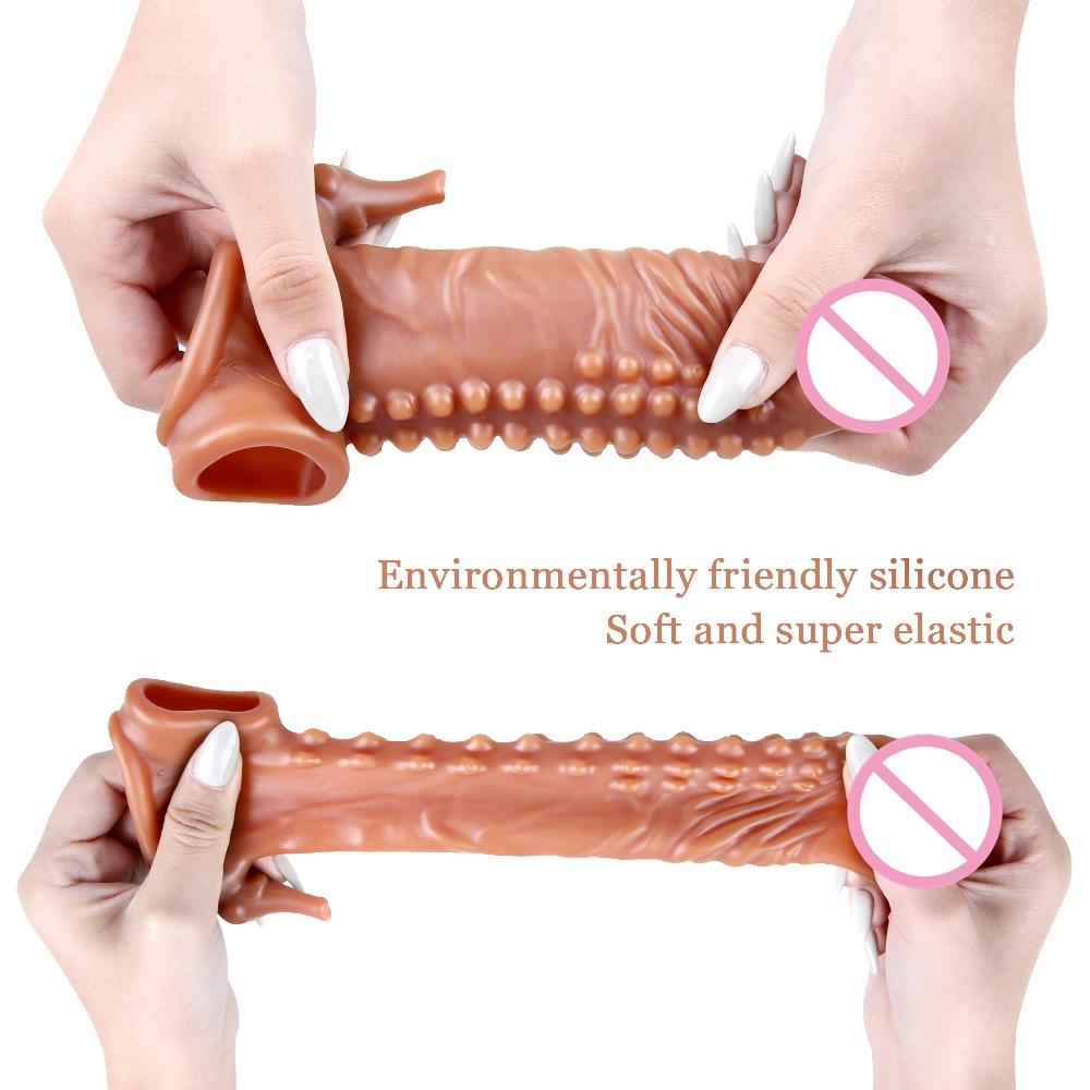Realistic Penis Extender Cock Sleeve Reusable Condom Silicone Penis Delay Ejaculation Dick Enlargement Extension Man Sex Toys 18