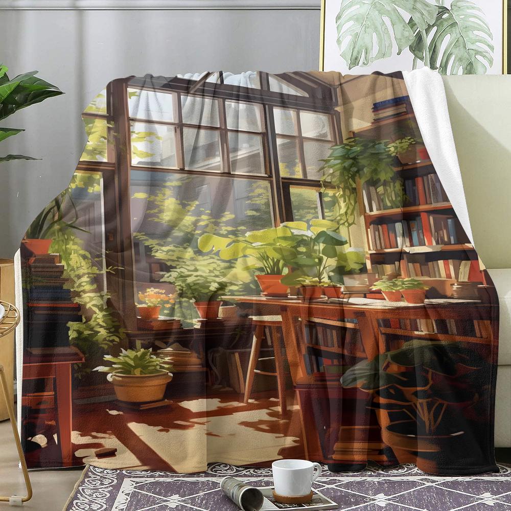 Vintage Book Store Throw Soft Flannel Throw Summer Ac Blanket Lightweight Cool Nap Blanket For Sofa Bed Couch Travel