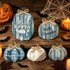 Party Decorations 5Pcs Fall Wooden Pumpkin Door Hanger for Front Door, Rustic Decorative Decor Farmhouse Welcome Sign Autumn Thanksgiving Wall Porch