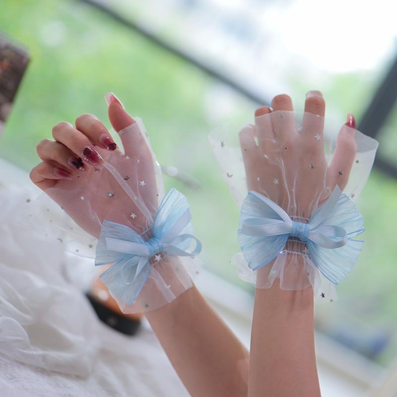 1 Pair Nail Art Tulle Photo Bow Glove Fake Pleated Cuff Manicure Photography Props Nail Tips Display Sleeve Fashion Accessories