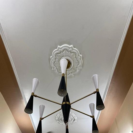 Mid-Century Modern Chandelier: Black White 6-Light Ceiling Fixture