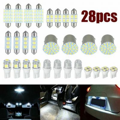 28Pcs LED Light Car Auto Lamp Interior Dome License Map Set Ide Bulbs White