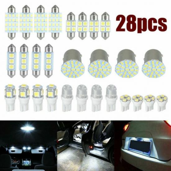 

28Pcs LED Light Car Auto Lamp Interior Dome License Map Set ide Bulbs White