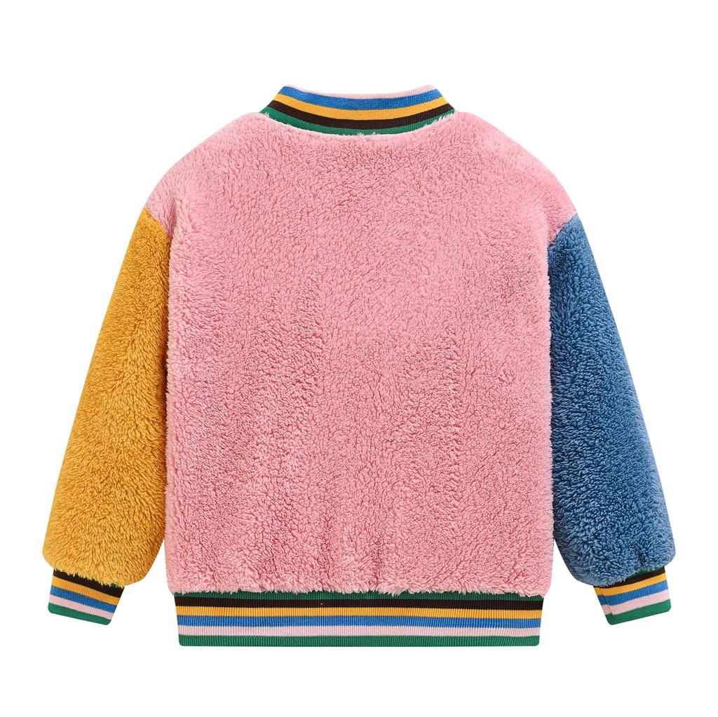 Fleece Children's Jackets Splicing Sleeve Cute Warm Fleece Boys and Girls Casual Sweater Warm Coat