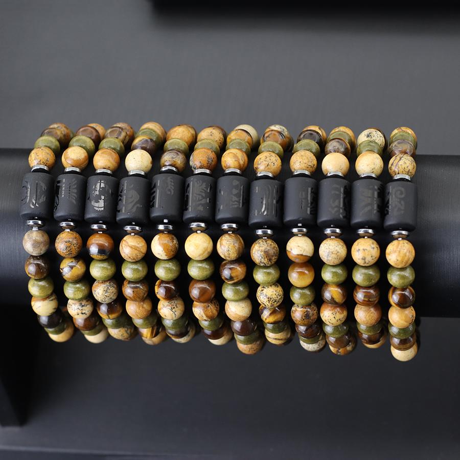 Twelve Zodiac Signs Beaded Bracelet Natural Hematite Tiger Eye Stone Braclet Men Women Buddha Beads Yoga Healing Couple Braslet