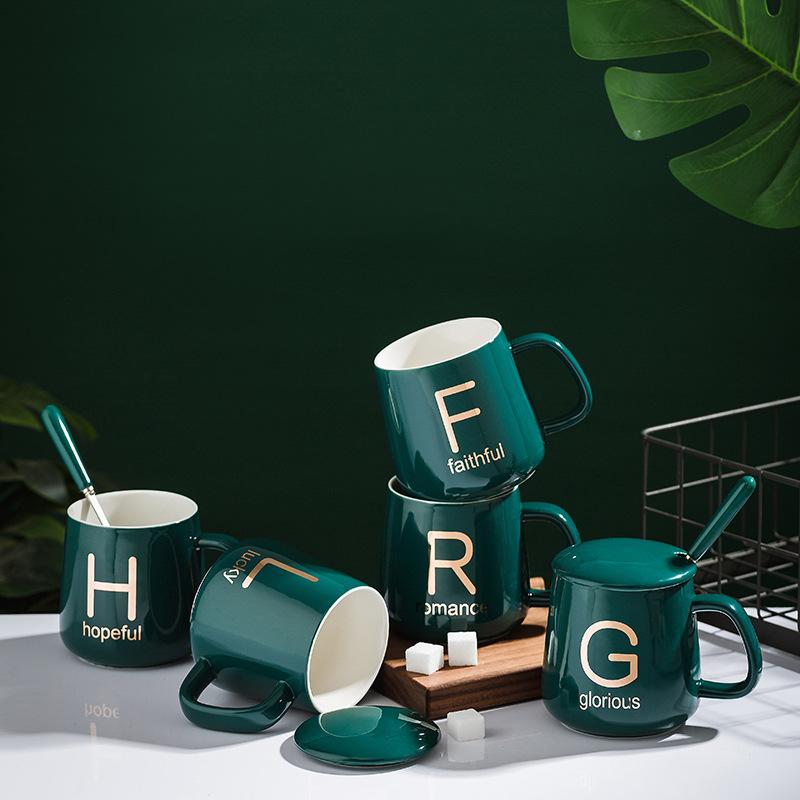 Ceramic Cup Household Printing Creative Personality Trend With Lid Spoon Office Couple Water Cup