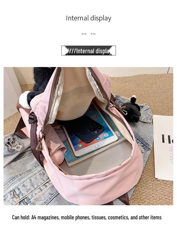 Cute Kitten Color-Block Cartoon Plush Schoolbag - Large Capacity Backpack for Female College Students