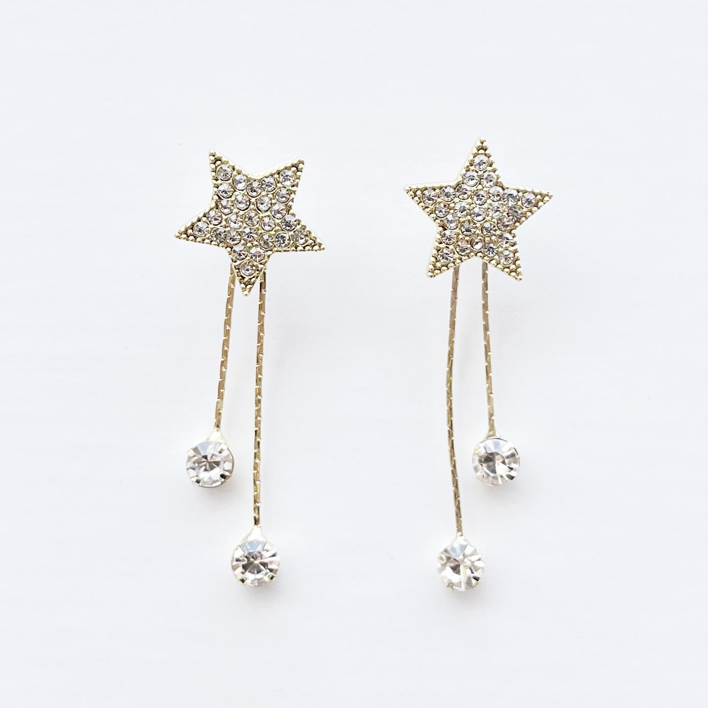 

Длинные серьги с бриллиантами и кисточками в виде звезды, женские нишевые серьги-гвоздики, темпераментные, универсальные, индивидуальные серьги золотой