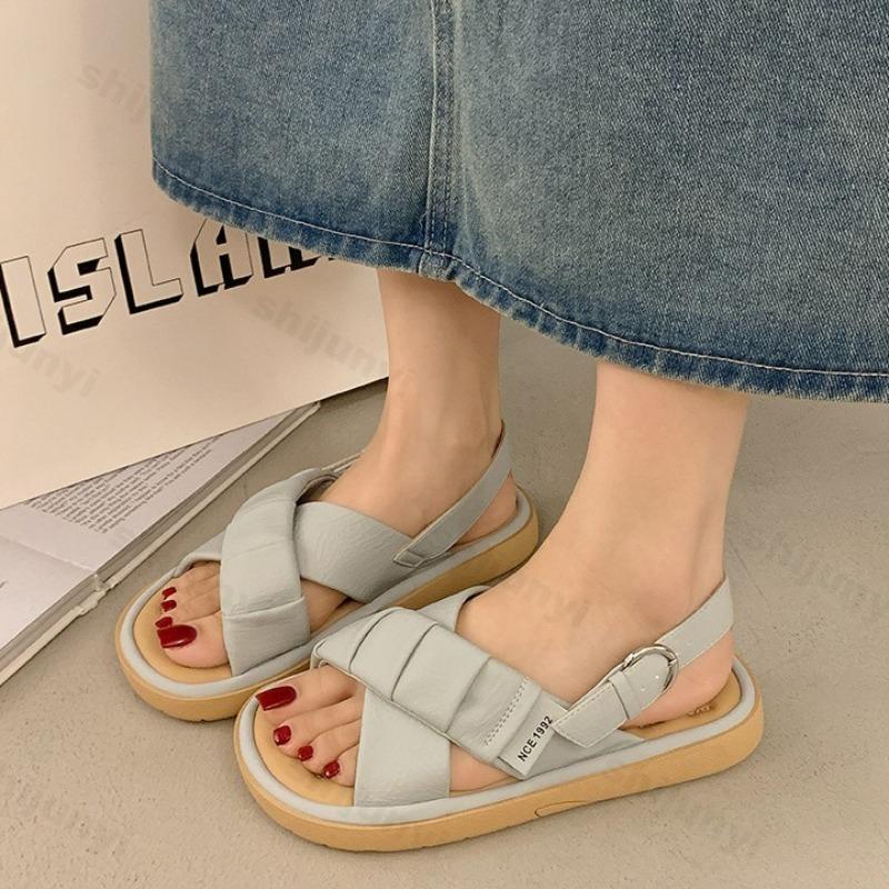 Mode Mode Dicksohlige Lässige Sandalen für Damen Sommer 2025 Neu Überkreuzte Riemen Offene Zehen Atmungsaktiv Bequem Vielseitig Strand-Flats
