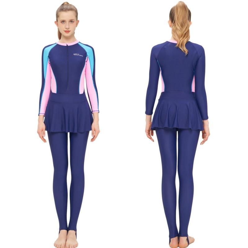 Costum de baie cu mânecă lungă pentru femei, acoperire completă, protecție împotriva erupțiilor cutanate, pentru surf, snorkeling, protecție UV, costum de scufundare