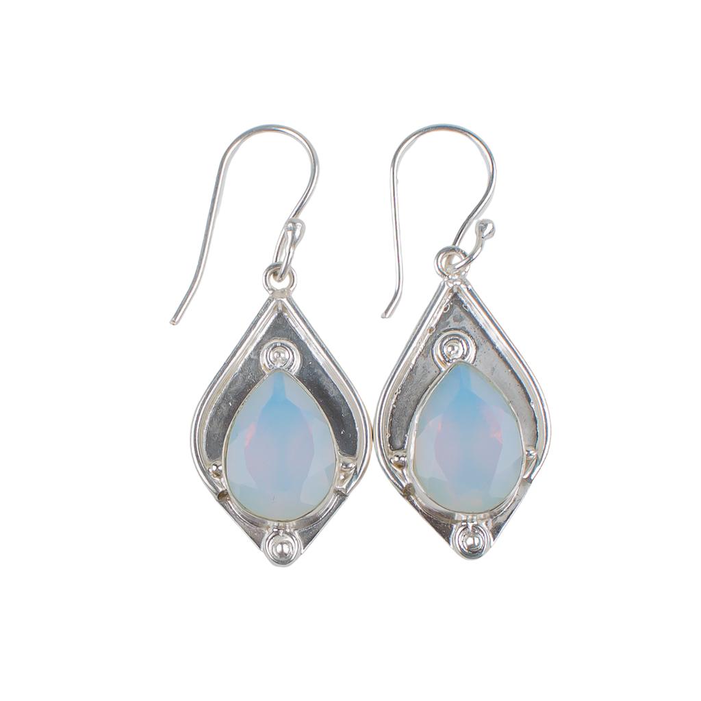 Piatră prețioasă Opal Lăptos Argint Sterling 925 Bijuterii Drăguțe Cercei Handmade 1.90" EE-35-14