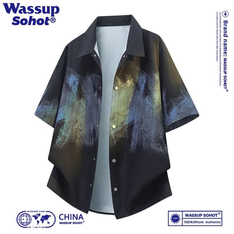 Wassup Sohot Men s Tie-Dye Short Sleeve Shirt 4XL