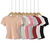 Women's Summer Stretch Slim Fit Ribbed Crop Top - Round Neck, Short Sleeve, Solid Color