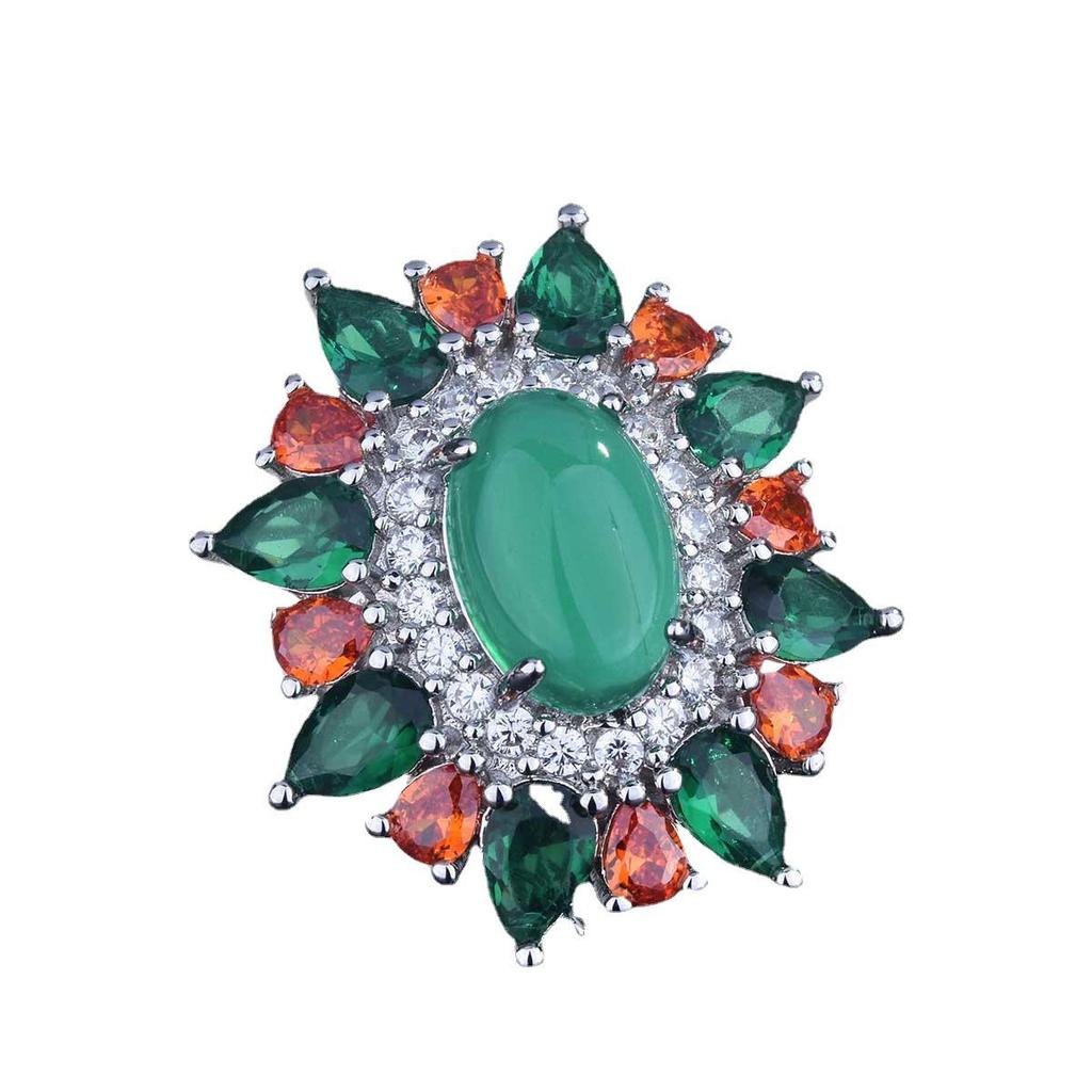 European-American Luxury Imitation Emerald and Jadeite Ring for Women: Winter Gemstone Garden Design