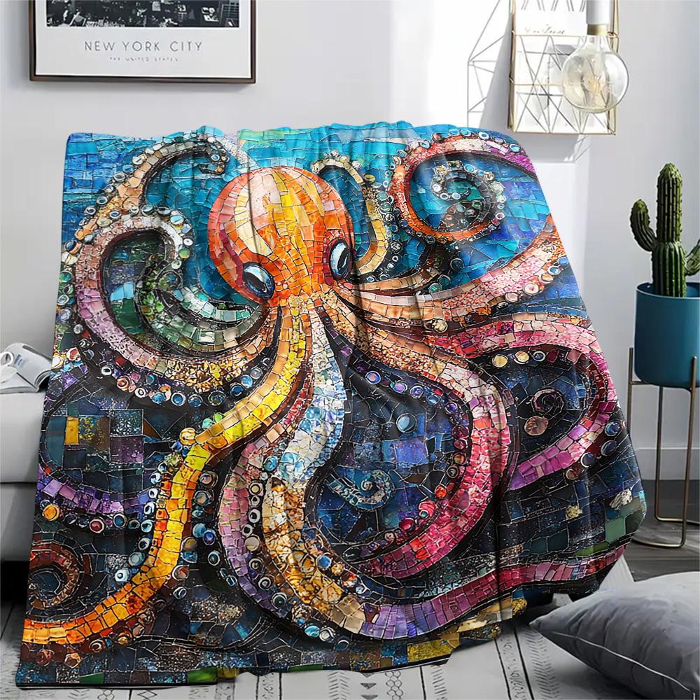 Octopus Print Flannel Blanket, High quality Comfortable for All Seasons, Home Decor, Warmth and Comfort, Perfect for Christmas Gifts