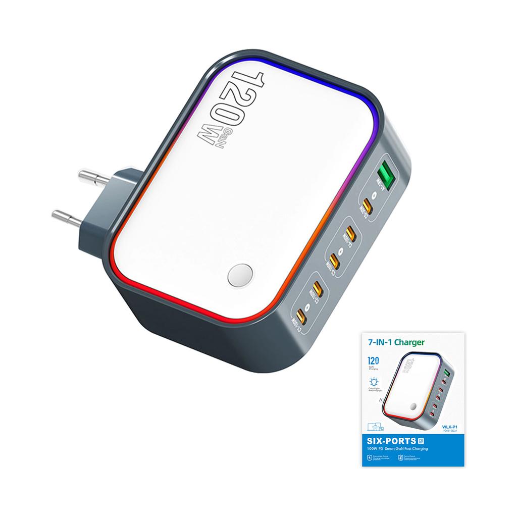 120W Ga N Charger 6 Ports Multi functional Charging Station Hub Portable for Business Travel EU Plug