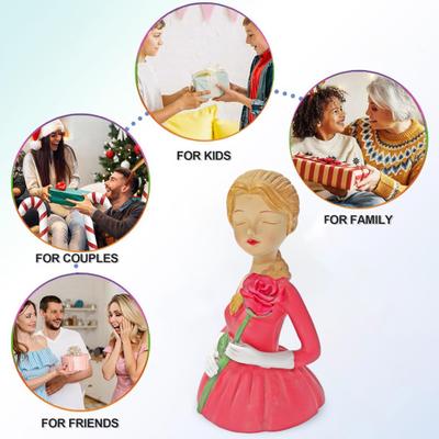 Yousheng Girl Holding Roses Figurine Handcrafted Resin Girls Flower Desktop Statue for Home Office Table Centerpiece