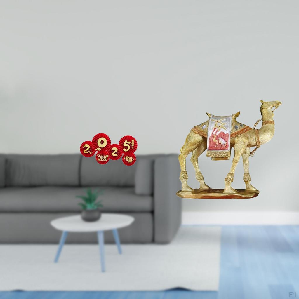 Chinese Year Paper Fan Decorations And Camel Figurine Resin Animal Statue for Spring Festival