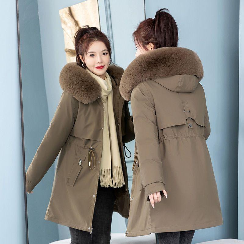 Jacket for Women, Medium and Long Style, New Korean Version, Loose Plus Velvet Jacket, Cotton-padded Jacket, Slimming Cotton-padded Jacket