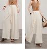 Lace-Up High Waist Cotton Linen Wide-Leg Cropped Pants