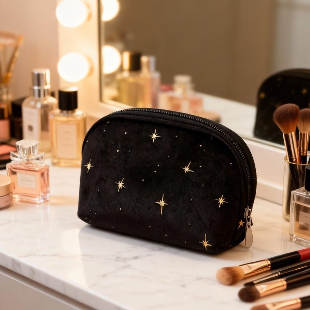 Large Capacity Women Toiletry Bag Portable Hot Stamping Star Pattern Clutch Bag Soft Velvet Beauty Case Pouch