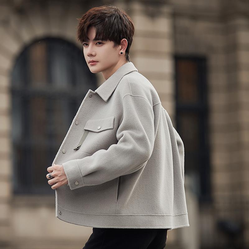 New Woolen Coat Men's Double-sided Coat Autumn and Winter Short Lapel Casual Woolen Warm Coat