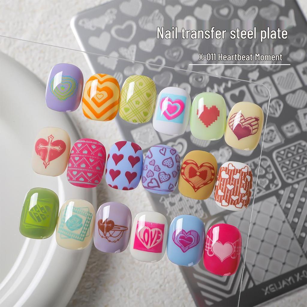 X-011 Heartbeat Nail Art Transfer Plate with Scraper – Stylish and High-Value Designs