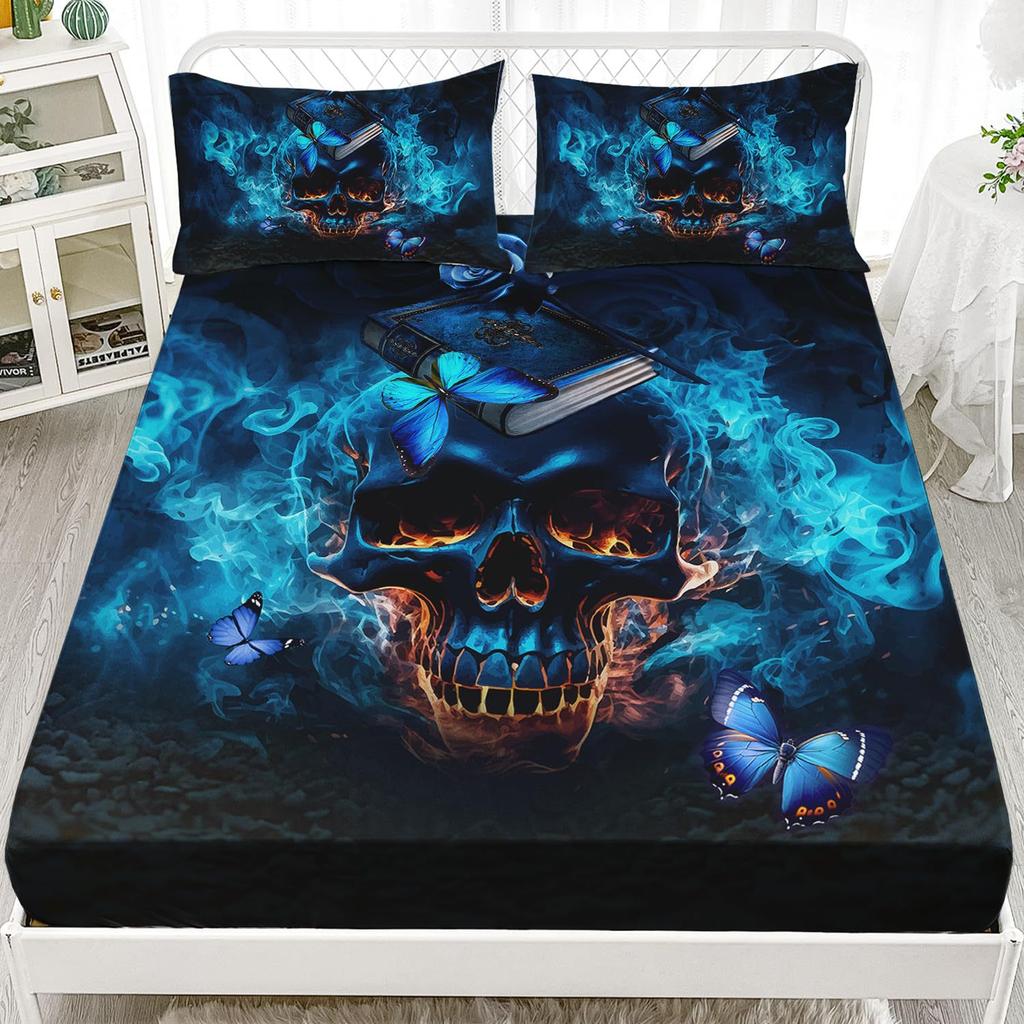 Halloween Skull Personality Pattern Sheet Three-Piece Digital Printing Bedding Set Children Adult