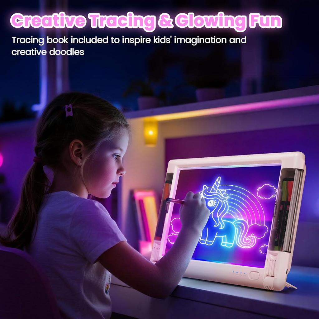 Rechargeable LED Drawing Board, 15 Inch Lumiboard 9-Color Light Modes Neon Art Light Up Writing Tablet Tracing Pad for Kids, Sketching Gift Toy for