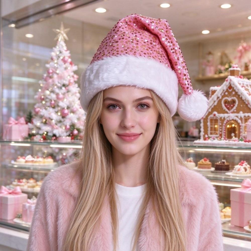 Soft Sequin Santa Cap Double Layer Festive Hat Adults Holiday Hat Holiday Celebrations