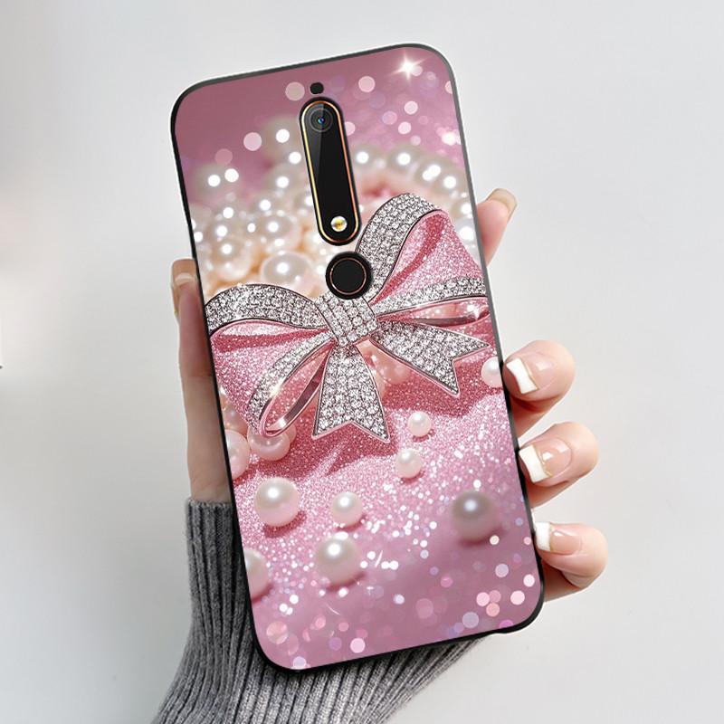 Custodia Carina Per Nokia 6.1/Nokia 6.1 Plus/Nokia X6/Nokia6 Guscio Stampato Cover Protettiva Morbido Silicone Cartone Animato Nera Custodia