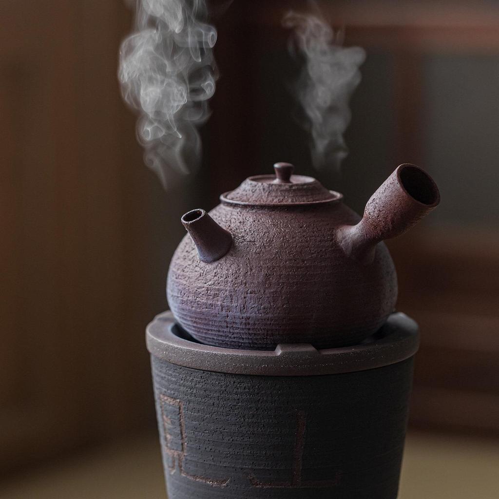 Guanlan Coarse Pottery Dual-use Charcoal Stove & Side-handle Teapot for Outdoor Tea Brewing