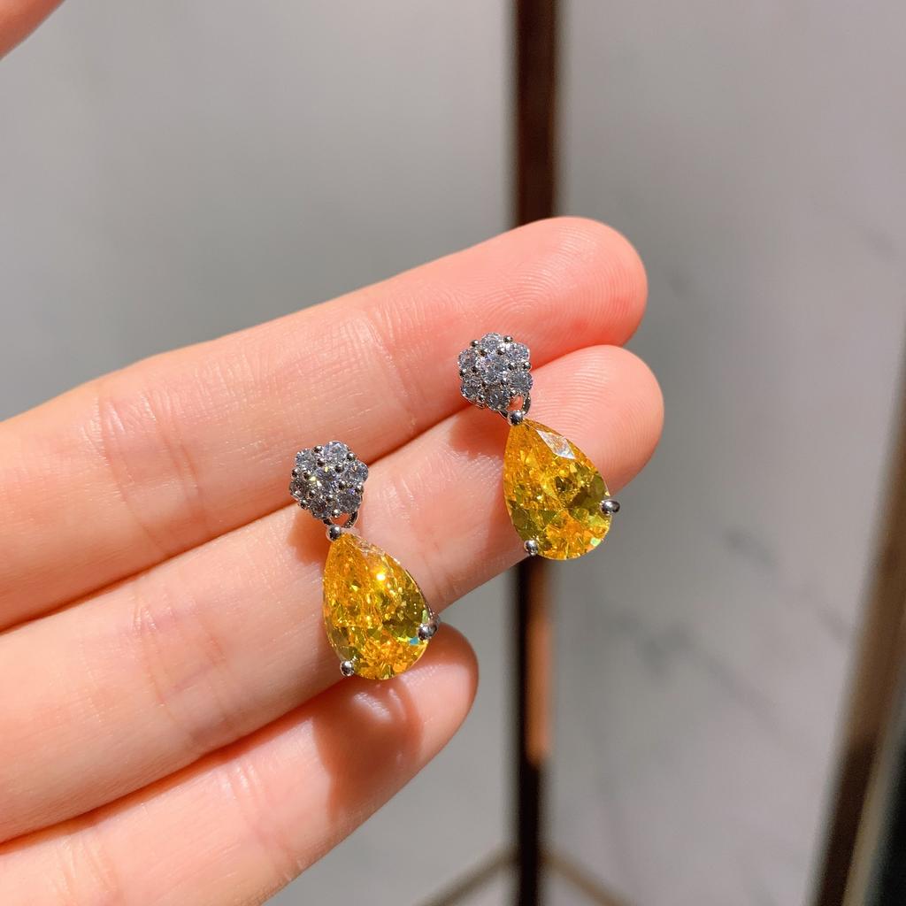 Jewelry Popular Imitation Yellow Diamond Drop Pendant Earrings Jewelry Set 8 * 12
