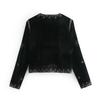2026 Womens Velvet Embroidered Coat Versatile Casual Outerwear V-Neck Long Sleeve Loose Fit All-Match Daily Wear
