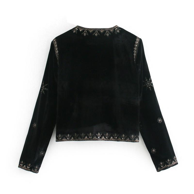 2026 Womens Velvet Embroidered Coat Versatile Casual Outerwear V-Neck Long Sleeve Loose Fit All-Match Daily Wear