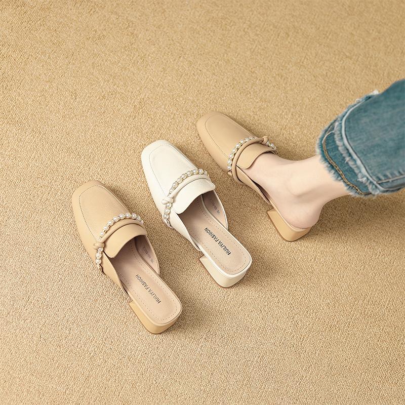 Huiliya bag head half drag women's autumn wear 2025 new French high-end Muller shoes thick heel X309-89