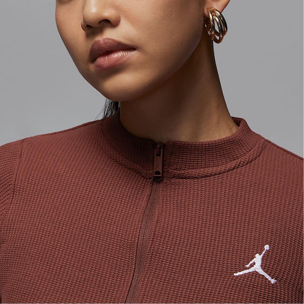 Jordan FW24 Comfortable Soft Slim Fit Long Sleeve Knit Top Women Tops Brown White HF9469231