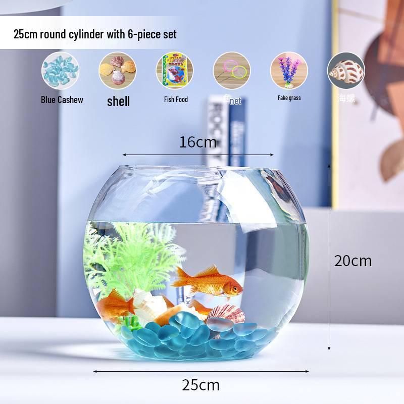 Jialei Dezhu Transparent Round Glass Fish Tank & Turtle Aquarium for Desktop Living Room
