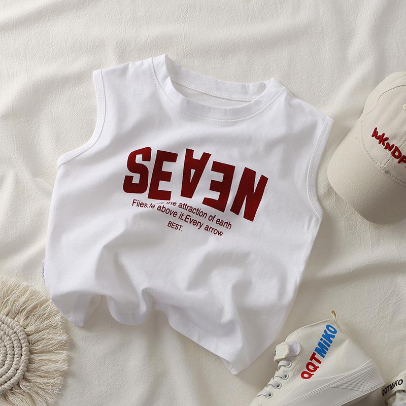 

Детский хлопковый жилет без рукавов в корейском стиле, летняя футболка-пуловер с принтом букв 100cm белый