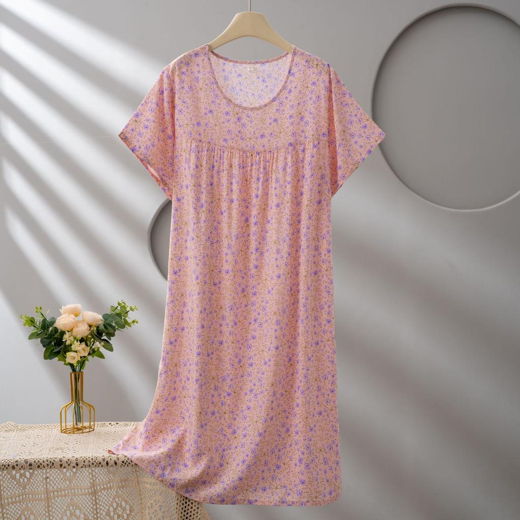 Cotton and silk dress women's summer short-sleeved fashion foreign-style pendulum nightdress mother young 1011 models