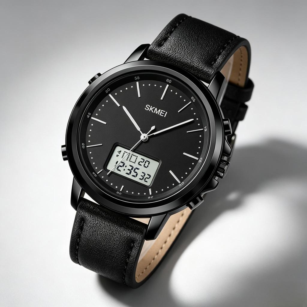 Men's Watch SKMEI Leather Strap 50M Waterproof LED Backlight 1652