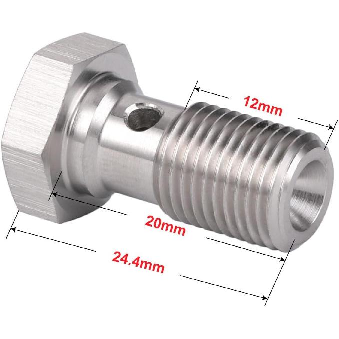 M10x1.0 Metric Stainless Steel Single Banjo Bolt Brake Fitting Adapter 20mm Long with Copper Washers