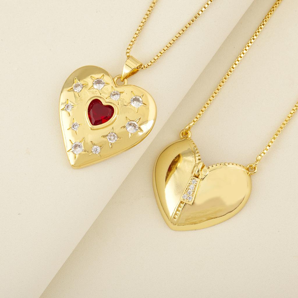 Nidin Light Luxury 3 Styles Sparkling Zircon Heart Pendant Necklace Vintage Romantic Love Jewelry Gift For Women Girlfriend Wife