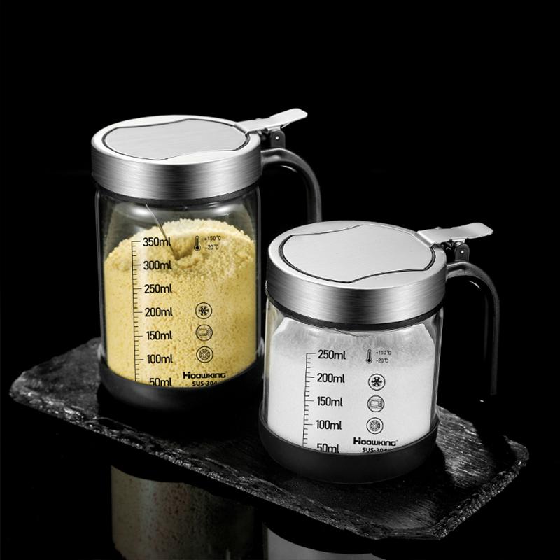 1pc Spices Glass Seasoning Jar with Spoon Sugar Bowl Salt Shaker Seasoning Container Kitchen Supplies Storage Set Spice Boxes