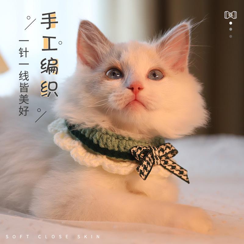 New Japanese-style sweet pet collar, cat neck scarf, knitted soft scarf with bow decoration, dog collar