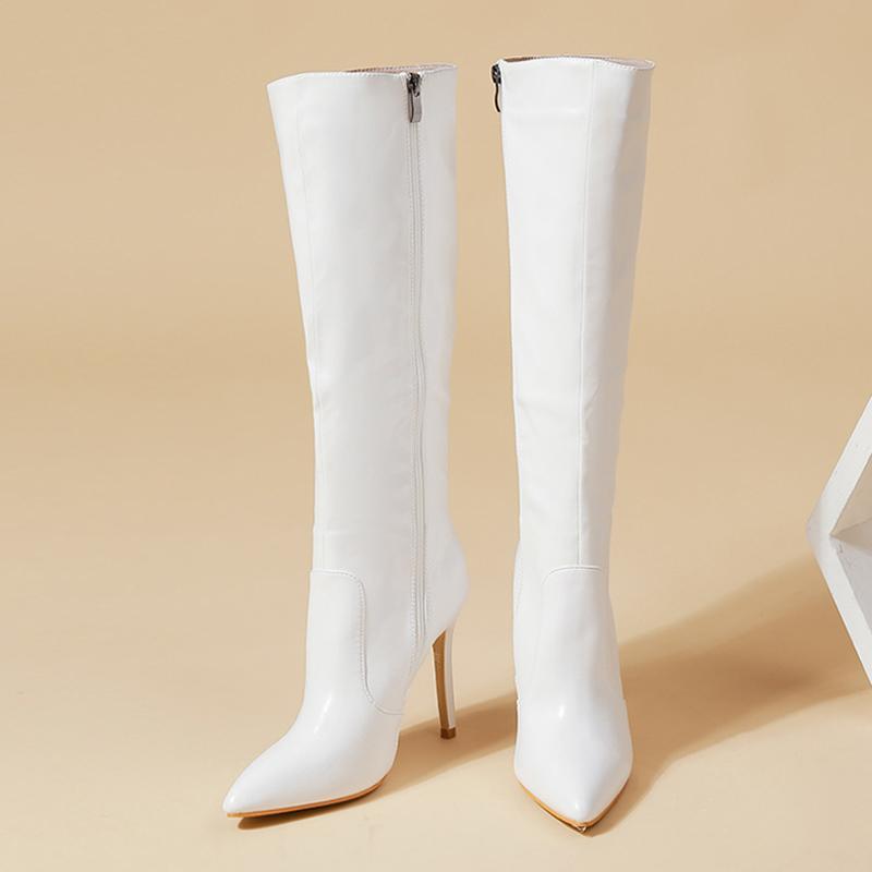 Fashion 2025 NEW Spring Red Leather Long Boots Women Fashion Design Pointed Toe Zip Thin High Heels Shoes Ladies Cool Knight Bootties